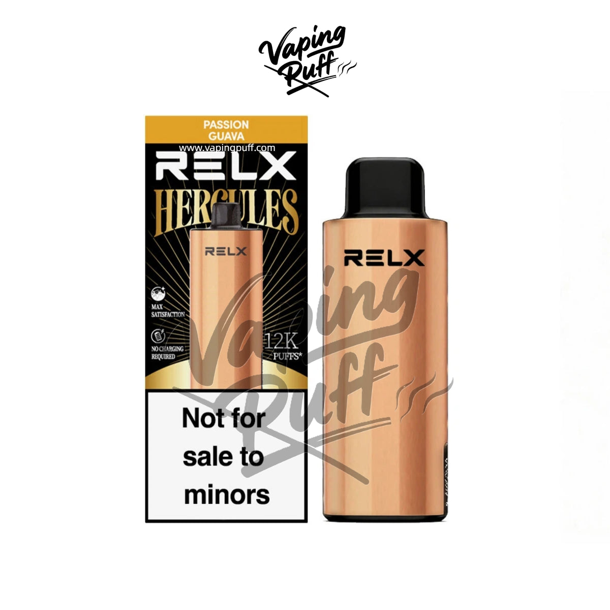 Relx Herc 12000 Puffs disposable vape, passion fruit and guava mix flavor.