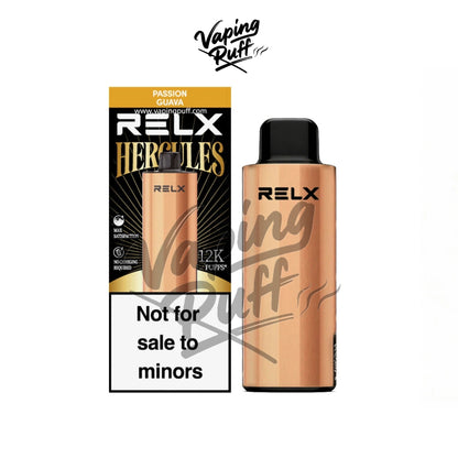 Relx Herc 12000 Puffs disposable vape, passion fruit and guava mix flavor.