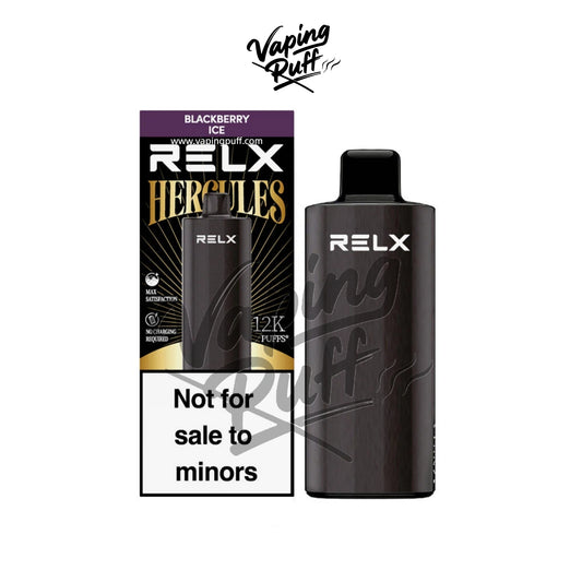 Relx Herc 12000 Puffs disposable vape in Blackberry Ice flavor, refreshing cool vape device.