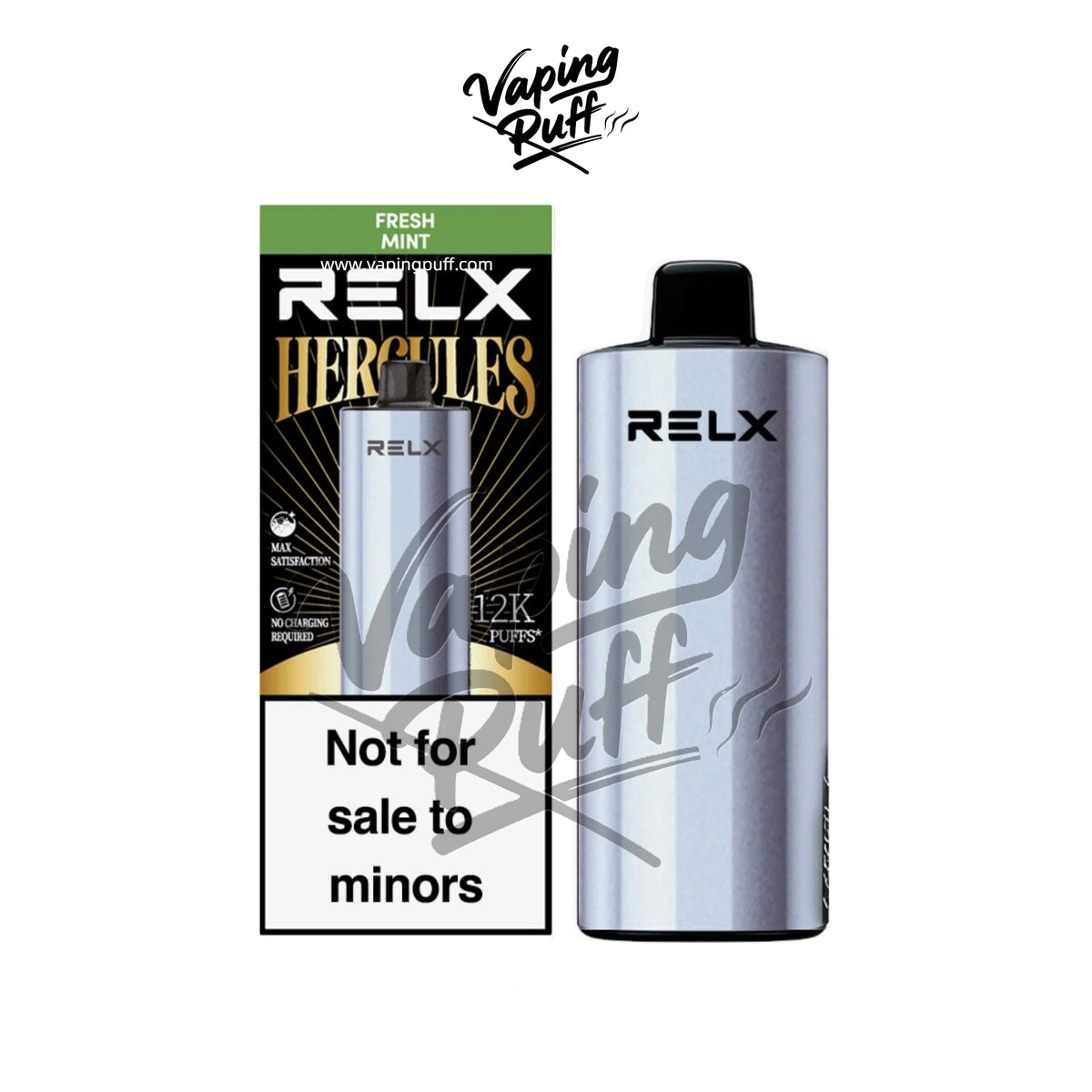 Relx Herc 12000 Puffs disposable vape, cool and crisp fresh mint flavor.