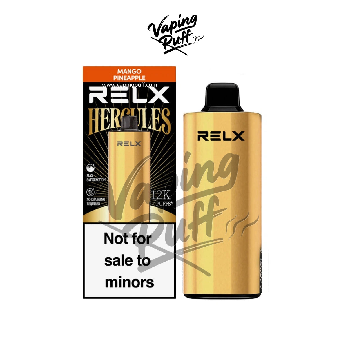Relx Herc 12000 Puffs vape, exotic mango and pineapple blend flavor.
