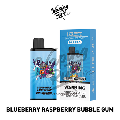 IGET Bar Pro 10000 Puffs Blueberry Raspberry Bubble Gum – buy online at VapingPuff with AUS express shipping and Melbourne same-day delivery available.
