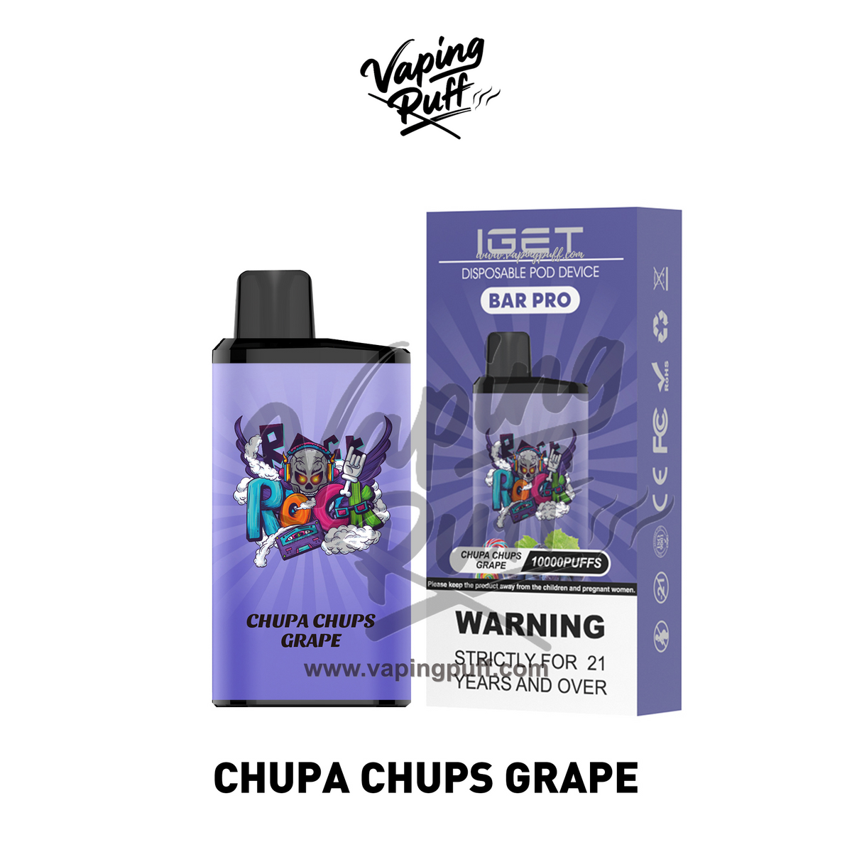 IGET Bar Pro 10000 Puffs Chupa Chups Grape – order from VapingPuff Australia with Melbourne same-day delivery and express postage to major cities including Sydney and Brisbane.