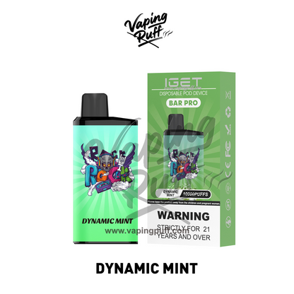 IGET Bar Pro 10000 Puffs vape in Dynamic Mint – shop VapingPuff with Melbourne same-day delivery and express shipping to Sydney, Brisbane, Adelaide and Hobart.