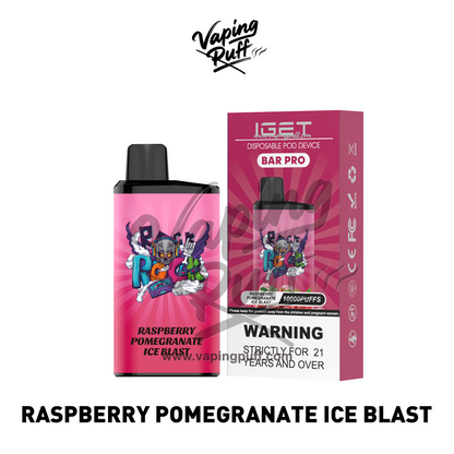 IGET Bar Pro 10000 Puffs Raspberry Pomegranate Ice Blast – purchase at VapingPuff with Melbourne same-day delivery and fast shipping Australia-wide including Sydney and Brisbane.