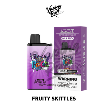 IGET Bar Pro 10000 Puffs disposable vape in Fruity Skittles – buy online at VapingPuff Australia.