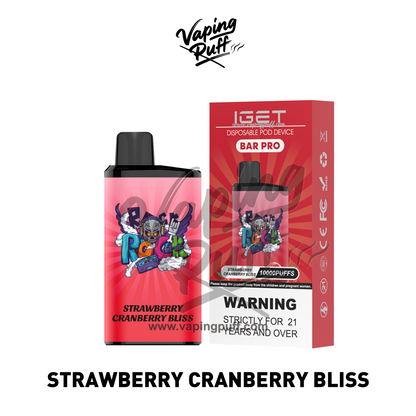 IGET Bar Pro 10000 Puffs disposable vape in Strawberry Cranberry Bliss – buy online at VapingPuff Australia.