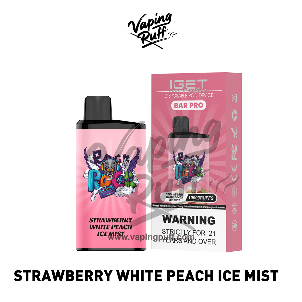 IGET Bar Pro 10000 Puffs disposable vape in Strawberry White Peach Ice Mist – buy online at VapingPuff Australia.